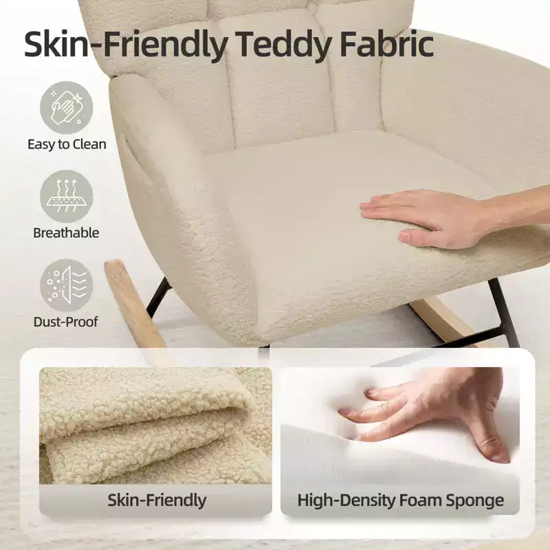 Fauteuil à bascule moderne et rembourré à dossier haut, fauteuil inclinable et planeur avec coussin moelleux pour adultes, parfait pour le salon et la chambre à coucher