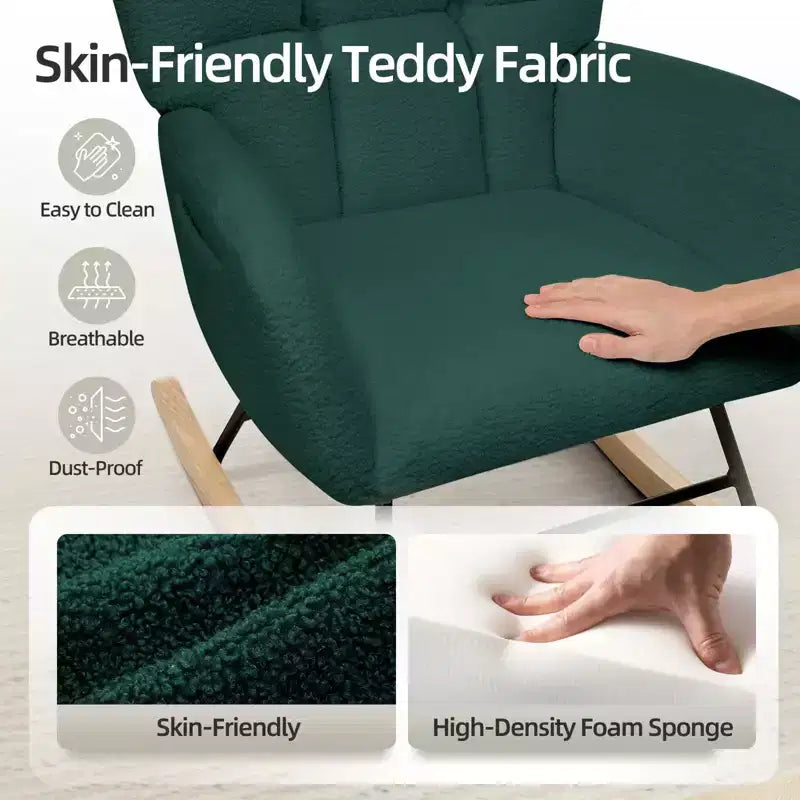 Fauteuil à bascule moderne et rembourré à dossier haut, fauteuil inclinable et planeur avec coussin moelleux pour adultes, parfait pour le salon et la chambre à coucher