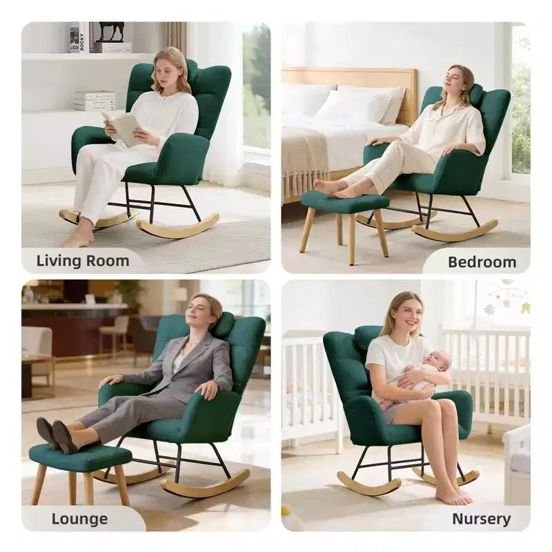 Fauteuil à bascule moderne et rembourré à dossier haut, fauteuil inclinable et planeur avec coussin moelleux pour adultes, parfait pour le salon et la chambre à coucher