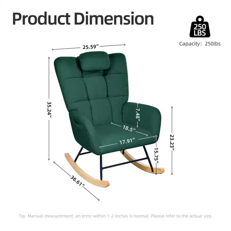 Fauteuil à bascule moderne et rembourré à dossier haut, fauteuil inclinable et planeur avec coussin moelleux pour adultes, parfait pour le salon et la chambre à coucher