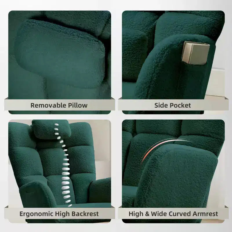Fauteuil à bascule moderne et rembourré à dossier haut, fauteuil inclinable et planeur avec coussin moelleux pour adultes, parfait pour le salon et la chambre à coucher