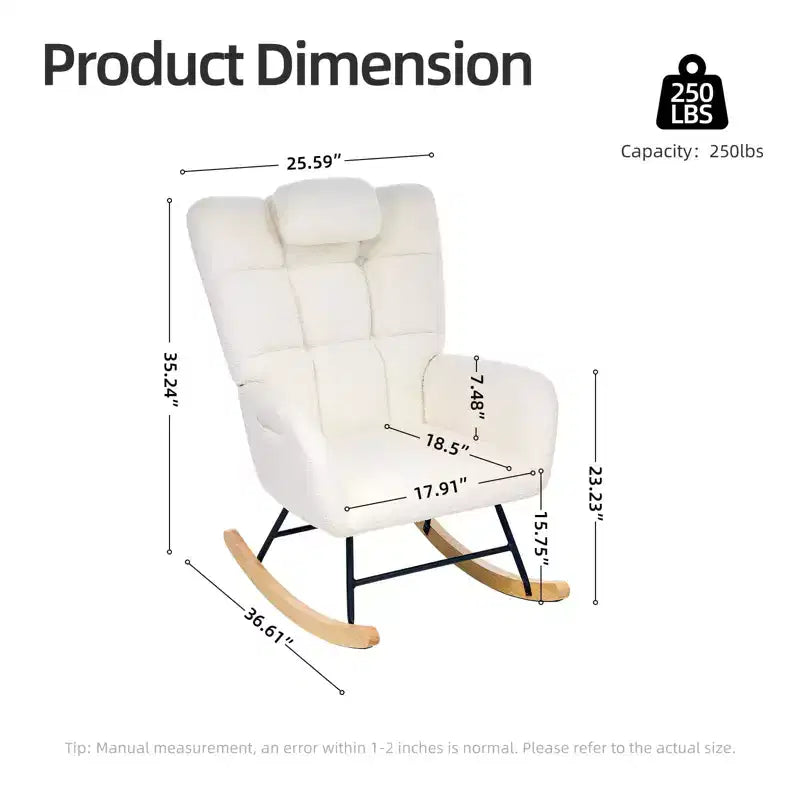 Fauteuil à bascule moderne et rembourré à dossier haut, fauteuil inclinable et planeur avec coussin moelleux pour adultes, parfait pour le salon et la chambre à coucher