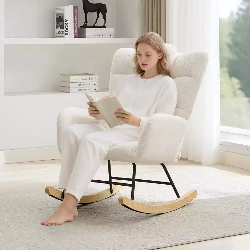 Fauteuil à bascule moderne et rembourré à dossier haut, fauteuil inclinable et planeur avec coussin moelleux pour adultes, parfait pour le salon et la chambre à coucher