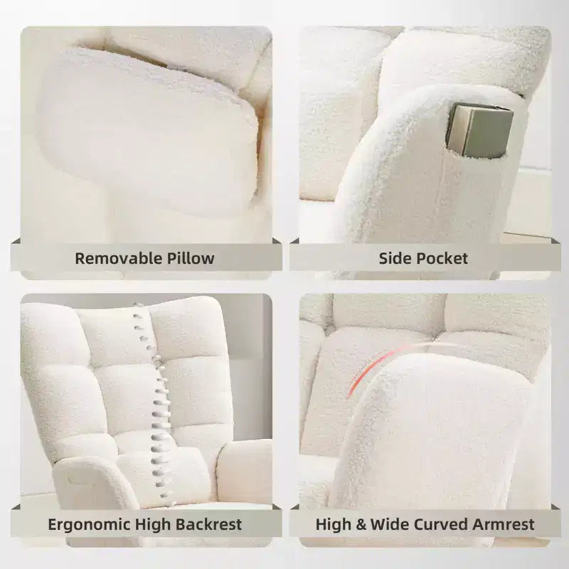 Fauteuil à bascule moderne et rembourré à dossier haut, fauteuil inclinable et planeur avec coussin moelleux pour adultes, parfait pour le salon et la chambre à coucher