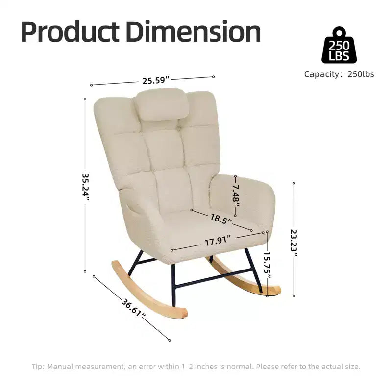 Fauteuil à bascule moderne et rembourré à dossier haut, fauteuil inclinable et planeur avec coussin moelleux pour adultes, parfait pour le salon et la chambre à coucher