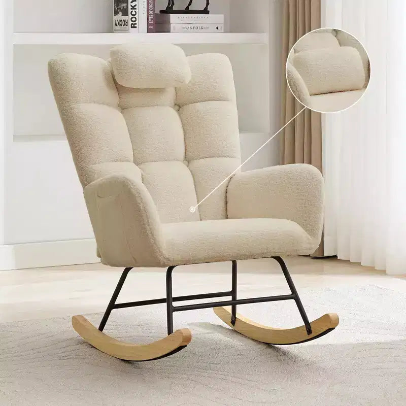 Fauteuil à bascule moderne et rembourré à dossier haut, fauteuil inclinable et planeur avec coussin moelleux pour adultes, parfait pour le salon et la chambre à coucher
