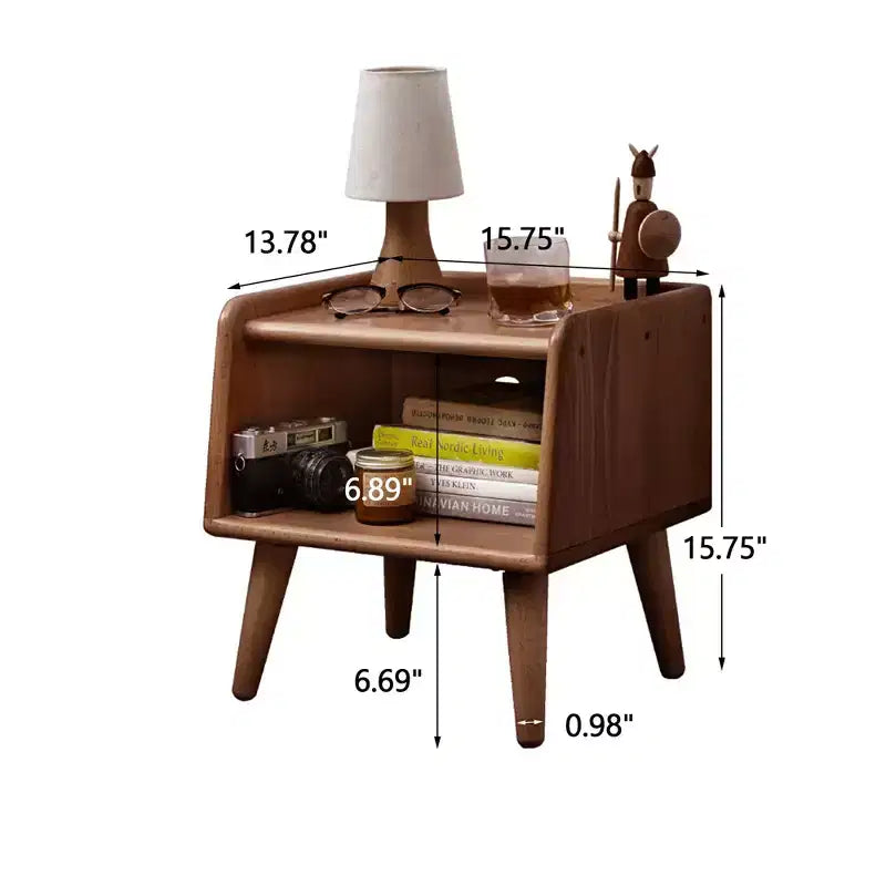 Table de chevet moderne du milieu du siècle avec porte coulissante ronde/cylindrique en bois massif (W128367505)