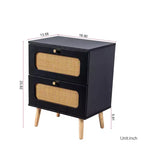 Table de chevet moderne du milieu du siècle avec LED/veilleuse, tiroir de rangement, meuble à porte, détails en rotin, bois et rotin (W2282P220561)