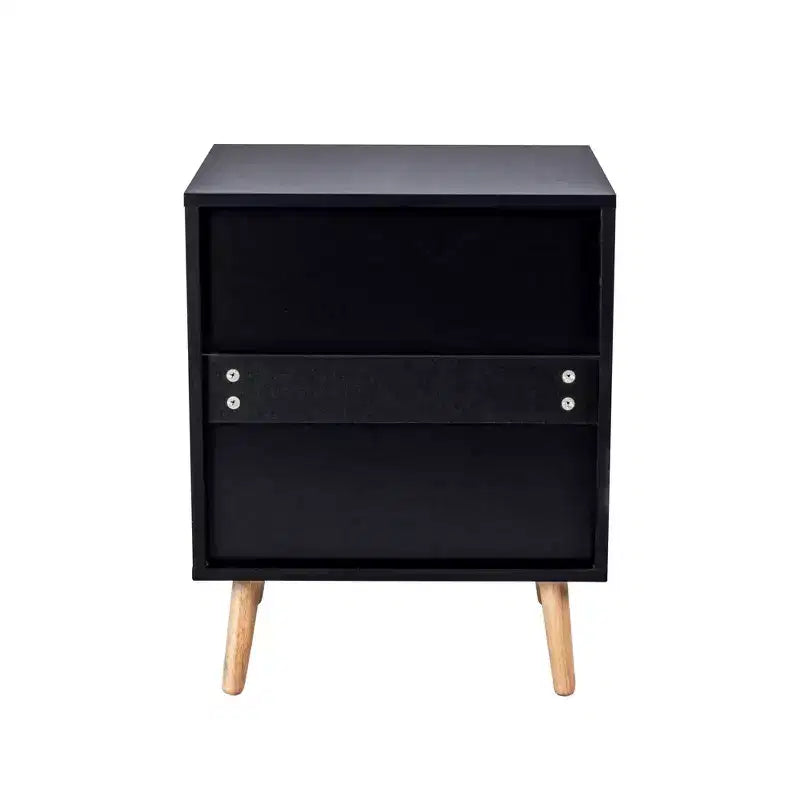 Table de chevet moderne du milieu du siècle avec LED/veilleuse, tiroir de rangement, meuble à porte, détails en rotin, bois et rotin (W2282P220561)