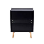 Table de chevet moderne du milieu du siècle avec LED/veilleuse, tiroir de rangement, meuble à porte, détails en rotin, bois et rotin (W2282P220561)