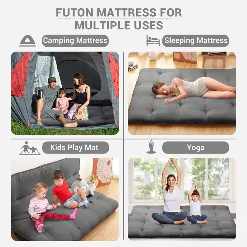 Acekool Matelas Futon Japonais Double Pliable Épais Lit de Sol pour Adultes Tapis de Couchage Style Tatami pour Maison Camping Voyage