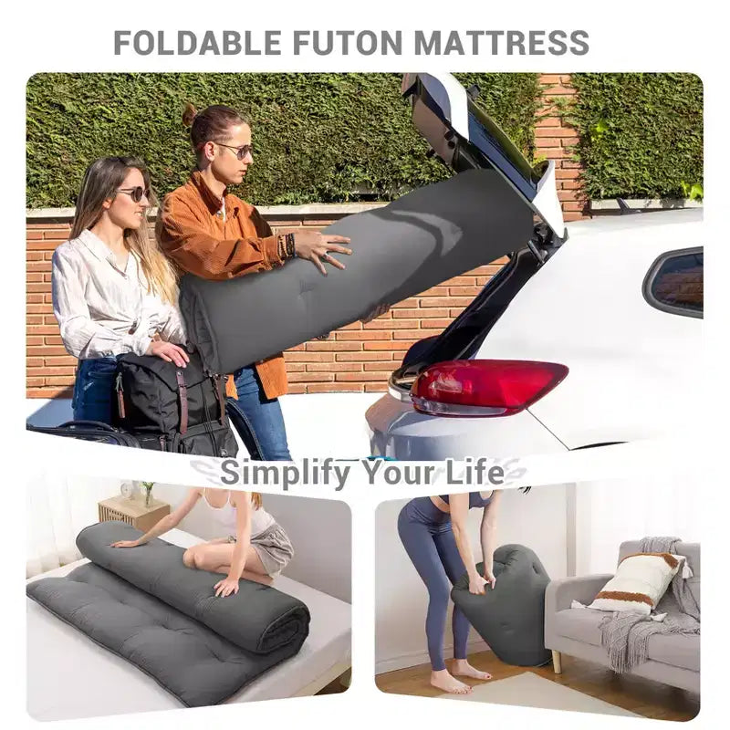 Acekool Matelas Futon Japonais Double Pliable Épais Lit de Sol pour Adultes Tapis de Couchage Style Tatami pour Maison Camping Voyage