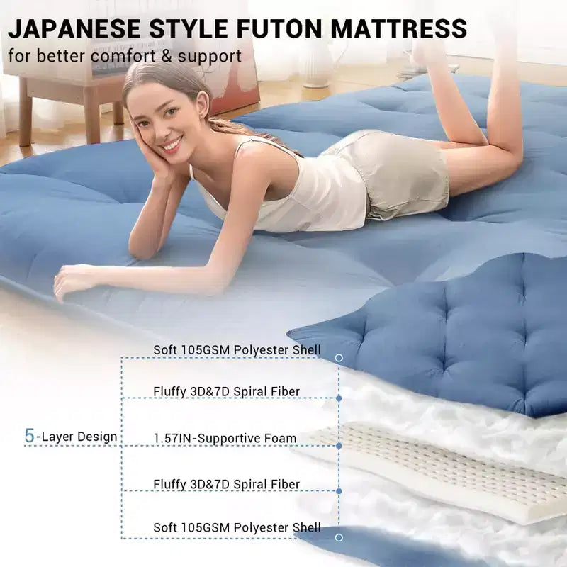Acekool Matelas Futon Japonais Double Pliable Épais Lit de Sol pour Adultes Tapis de Couchage Style Tatami pour Maison Camping Voyage