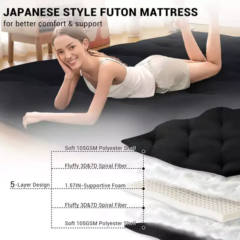 Acekool Matelas Futon Japonais Double Pliable Épais Lit de Sol pour Adultes Tapis de Couchage Style Tatami pour Maison Camping Voyage