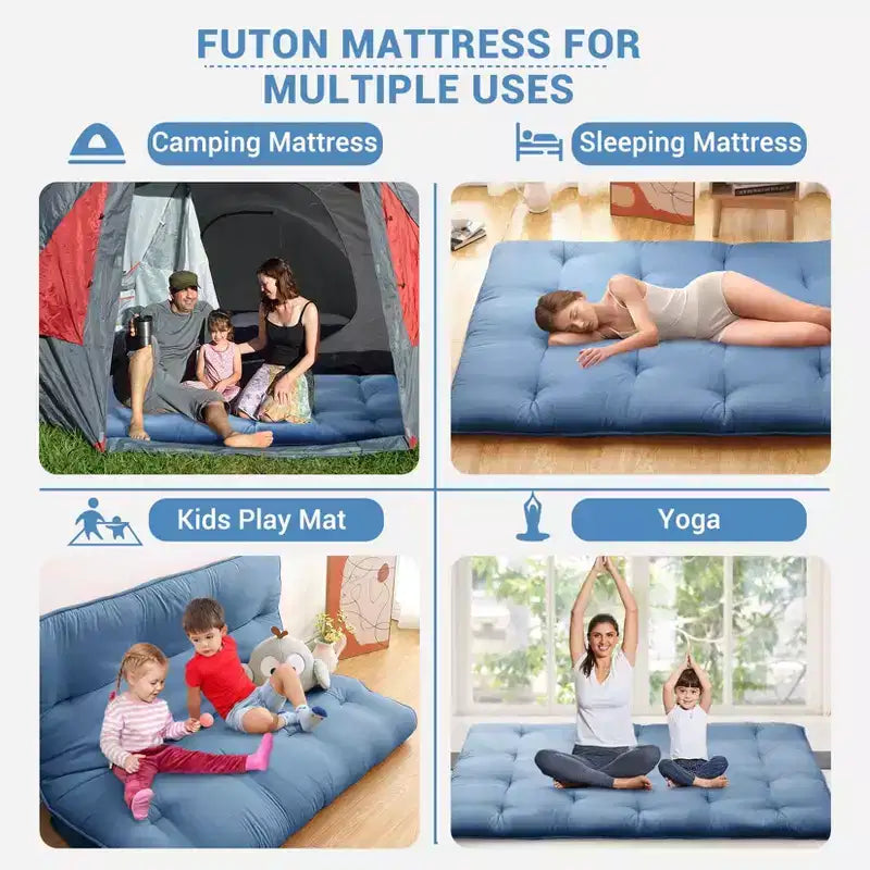 Acekool Matelas Futon Japonais Double Pliable Épais Lit de Sol pour Adultes Tapis de Couchage Style Tatami pour Maison Camping Voyage
