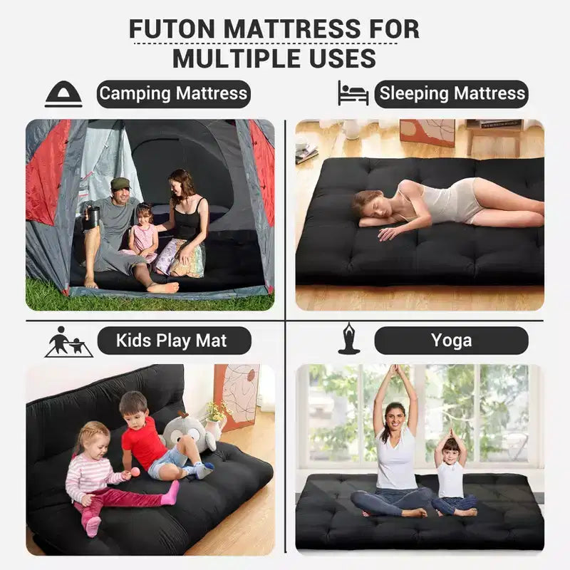 Acekool Matelas Futon Japonais Double Pliable Épais Lit de Sol pour Adultes Tapis de Couchage Style Tatami pour Maison Camping Voyage