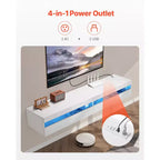 Meuble TV flottant VEVOR, meuble TV mural de 180 cm avec prise de courant et lumières LED, étagère TV flottante moderne avec 2 tiroirs, blanc