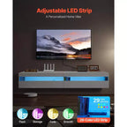 Meuble TV flottant VEVOR, meuble TV mural de 180 cm avec prise de courant et lumières LED, étagère TV flottante moderne avec 2 tiroirs, blanc