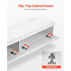 Meuble TV flottant VEVOR, meuble TV mural de 180 cm avec prise de courant et lumières LED, étagère TV flottante moderne avec 2 tiroirs, blanc