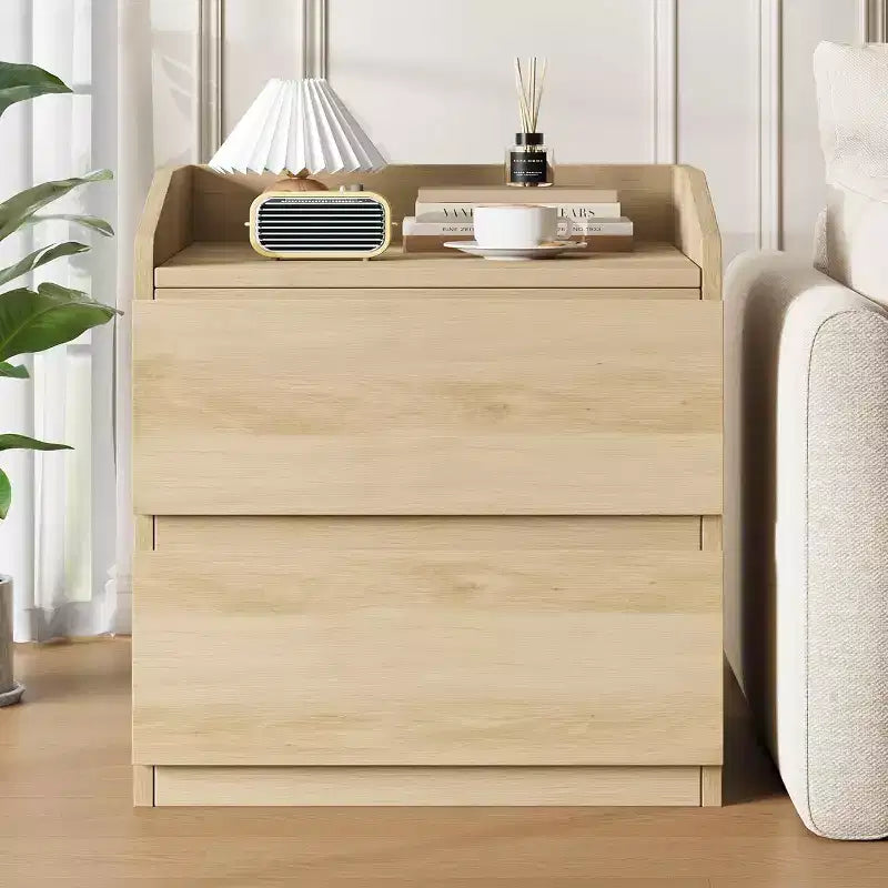 Table de chevet blanche moderne avec 2 tiroirs, design incurvé et sans poignée pour salon ou chambre à coucher