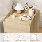 Table de chevet blanche moderne avec 2 tiroirs, design incurvé et sans poignée pour salon ou chambre à coucher