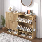 Meuble à chaussures moderne et mince pour entrée, 2 tiroirs basculants, organisateur caché, étagère à chaussures autoportante pour couloir, 80 cm de large