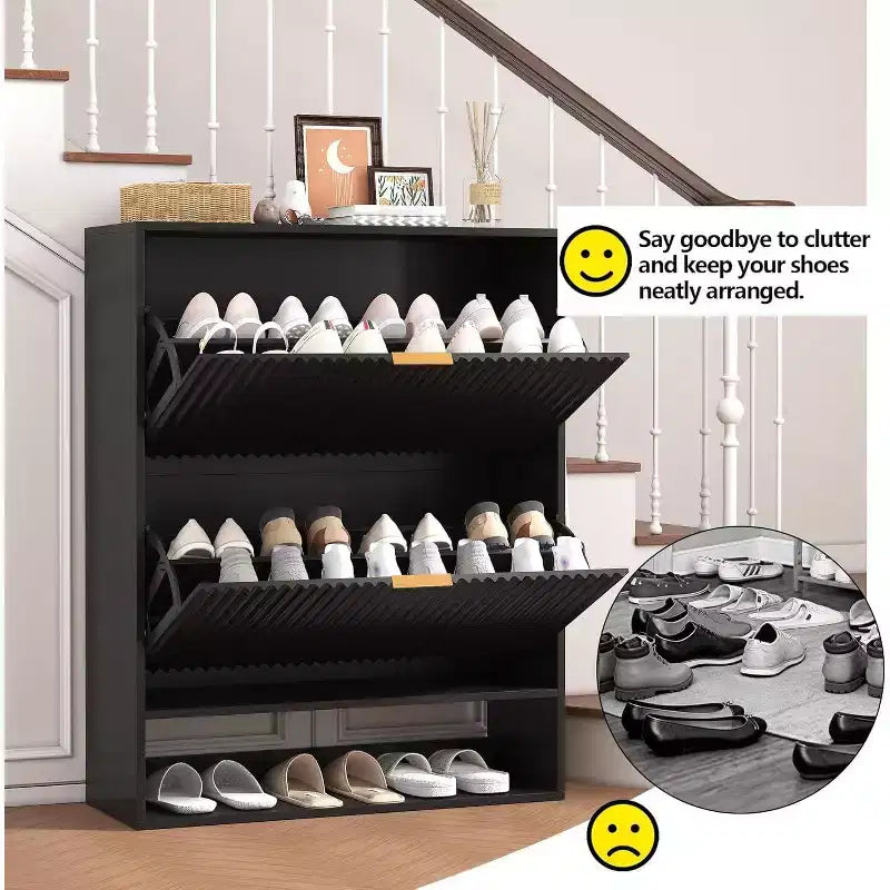 Meuble à chaussures moderne et mince pour entrée, 2 tiroirs basculants, organisateur caché, étagère à chaussures autoportante pour couloir, 80 cm de large