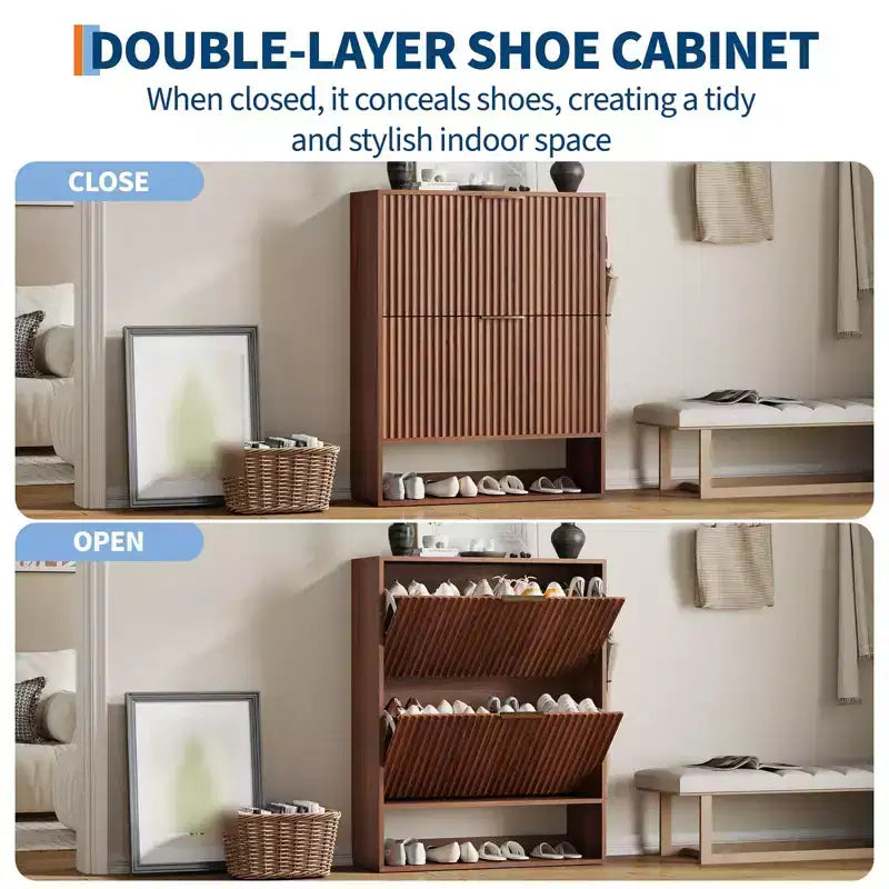Meuble à chaussures moderne et mince pour entrée, 2 tiroirs basculants, organisateur caché, étagère à chaussures autoportante pour couloir, 80 cm de large