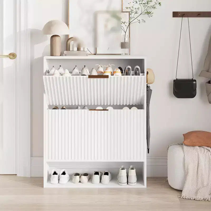 Meuble à chaussures moderne et mince pour entrée, 2 tiroirs basculants, organisateur caché, étagère à chaussures autoportante pour couloir, 80 cm de large