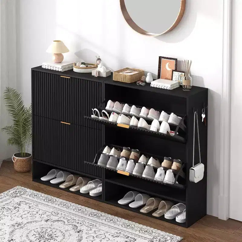 Meuble à chaussures moderne et mince pour entrée, 2 tiroirs basculants, organisateur caché, étagère à chaussures autoportante pour couloir, 80 cm de large