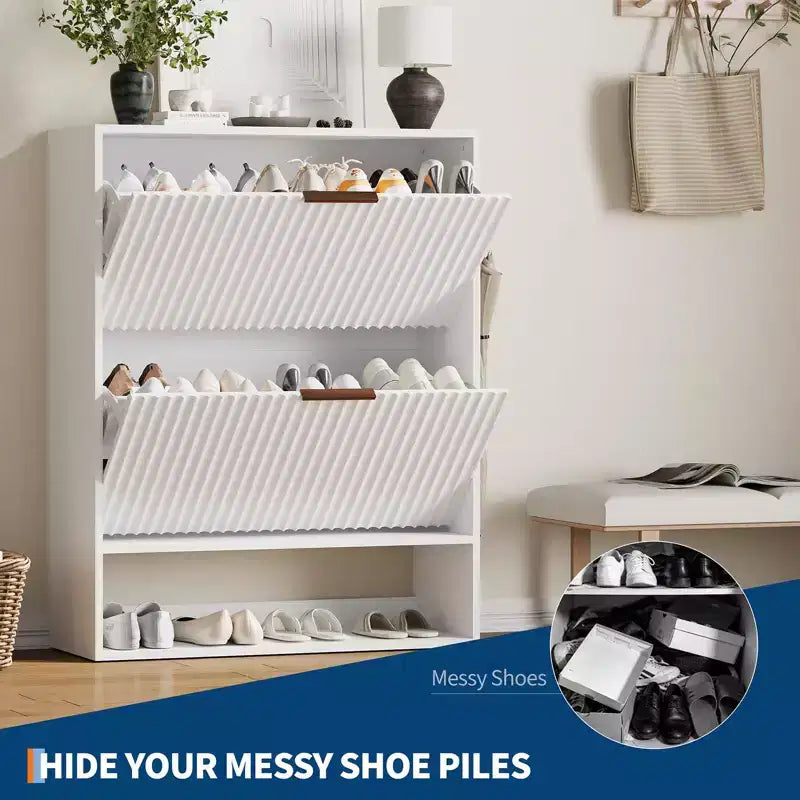 Meuble à chaussures moderne et mince pour entrée, 2 tiroirs basculants, organisateur caché, étagère à chaussures autoportante pour couloir, 80 cm de large