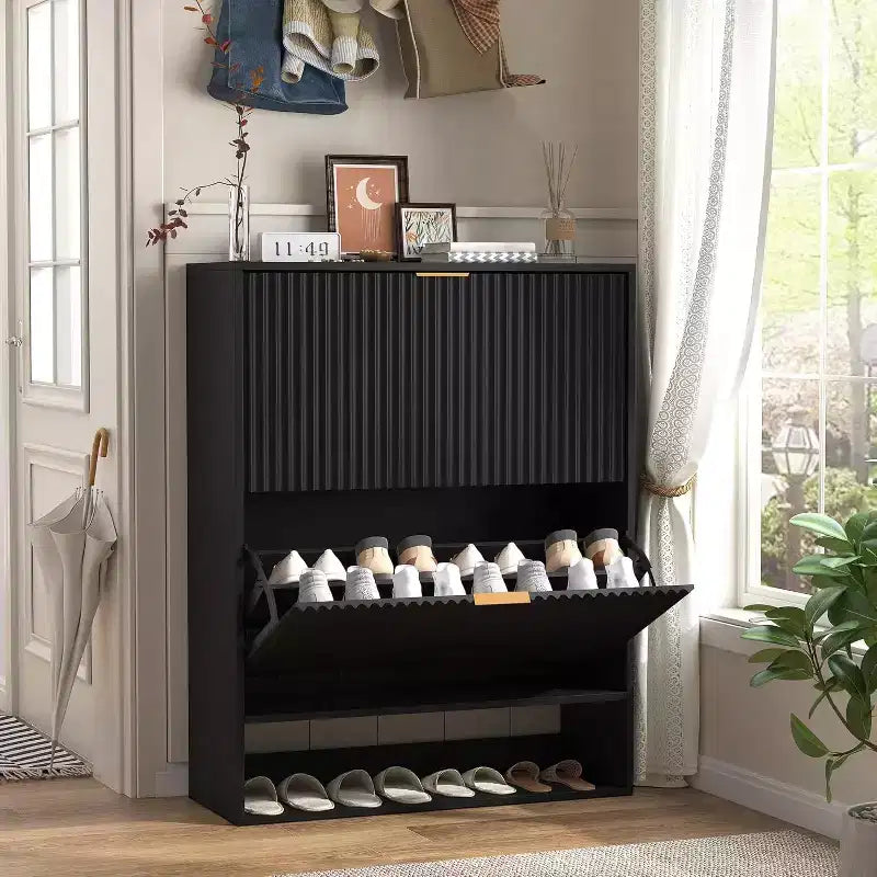 Meuble à chaussures moderne et mince pour entrée, 2 tiroirs basculants, organisateur caché, étagère à chaussures autoportante pour couloir, 80 cm de large