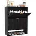 Modern Slim Shoe Storage Cabinet for Entryway  2 Turn Drawers, Hidden Organizer, Freestanding Hallway Shoe Rack  31.5'' Wide