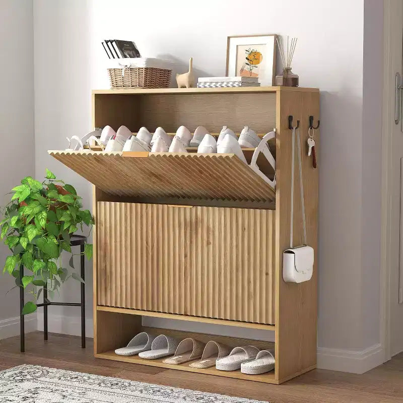 Meuble à chaussures moderne et mince pour entrée, 2 tiroirs basculants, organisateur caché, étagère à chaussures autoportante pour couloir, 80 cm de large