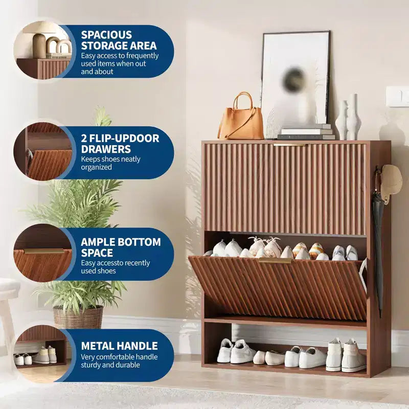 Meuble à chaussures moderne et mince pour entrée, 2 tiroirs basculants, organisateur caché, étagère à chaussures autoportante pour couloir, 80 cm de large