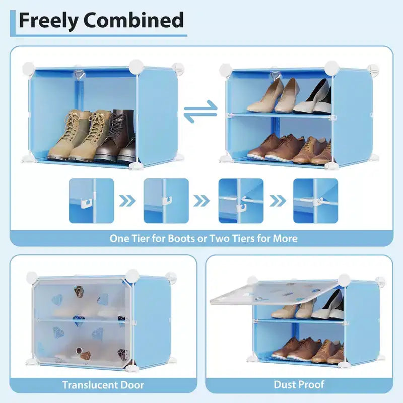 Étagère à Chaussures Extensible à 8 Niveaux avec Porte, Peut Contenir 32 Paires, Armoire de Rangement à Chaussures Détachable, Organiseur d'Entrée et de Chambre à Coucher Peu Encombrant