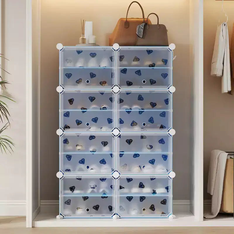 Étagère à Chaussures Extensible à 8 Niveaux avec Porte, Peut Contenir 32 Paires, Armoire de Rangement à Chaussures Détachable, Organiseur d'Entrée et de Chambre à Coucher Peu Encombrant