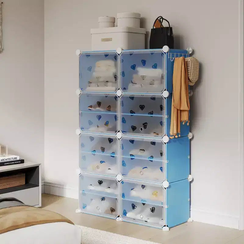 Étagère à Chaussures Extensible à 8 Niveaux avec Porte, Peut Contenir 32 Paires, Armoire de Rangement à Chaussures Détachable, Organiseur d'Entrée et de Chambre à Coucher Peu Encombrant