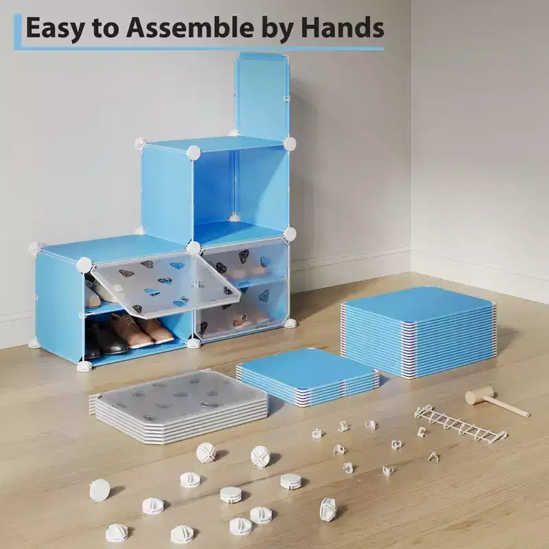 Étagère à Chaussures Extensible à 8 Niveaux avec Porte, Peut Contenir 32 Paires, Armoire de Rangement à Chaussures Détachable, Organiseur d'Entrée et de Chambre à Coucher Peu Encombrant