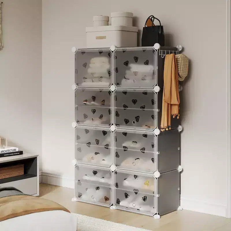 Étagère à Chaussures Extensible à 8 Niveaux avec Porte, Peut Contenir 32 Paires, Armoire de Rangement à Chaussures Détachable, Organiseur d'Entrée et de Chambre à Coucher Peu Encombrant