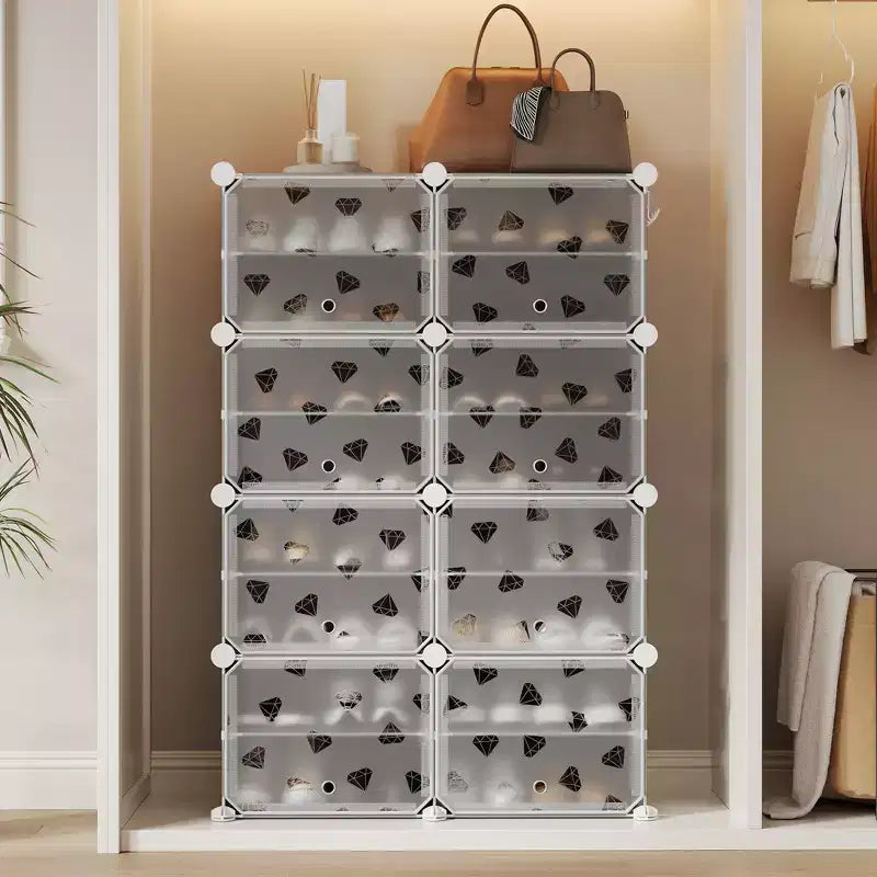 Étagère à Chaussures Extensible à 8 Niveaux avec Porte, Peut Contenir 32 Paires, Armoire de Rangement à Chaussures Détachable, Organiseur d'Entrée et de Chambre à Coucher Peu Encombrant