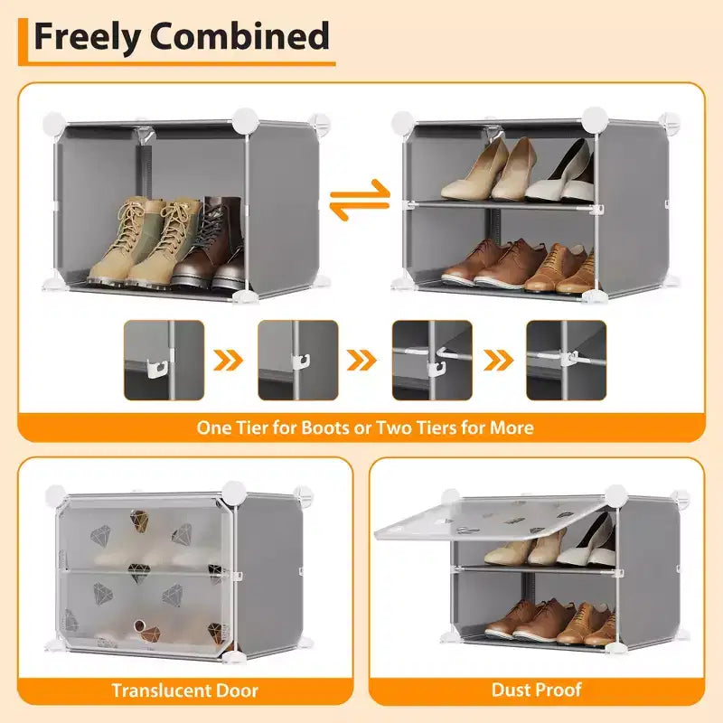 Étagère à Chaussures Extensible à 8 Niveaux avec Porte, Peut Contenir 32 Paires, Armoire de Rangement à Chaussures Détachable, Organiseur d'Entrée et de Chambre à Coucher Peu Encombrant