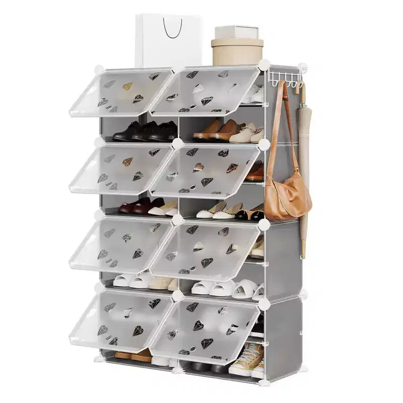 Étagère à Chaussures Extensible à 8 Niveaux avec Porte, Peut Contenir 32 Paires, Armoire de Rangement à Chaussures Détachable, Organiseur d'Entrée et de Chambre à Coucher Peu Encombrant