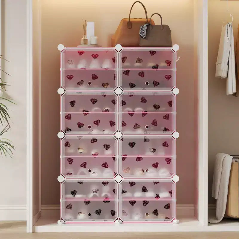 Étagère à Chaussures Extensible à 8 Niveaux avec Porte, Peut Contenir 32 Paires, Armoire de Rangement à Chaussures Détachable, Organiseur d'Entrée et de Chambre à Coucher Peu Encombrant