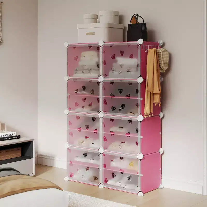 Étagère à Chaussures Extensible à 8 Niveaux avec Porte, Peut Contenir 32 Paires, Armoire de Rangement à Chaussures Détachable, Organiseur d'Entrée et de Chambre à Coucher Peu Encombrant