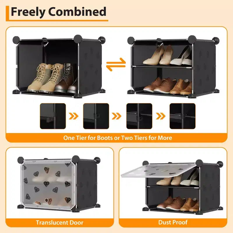 Étagère à Chaussures Extensible à 8 Niveaux avec Porte, Peut Contenir 32 Paires, Armoire de Rangement à Chaussures Détachable, Organiseur d'Entrée et de Chambre à Coucher Peu Encombrant