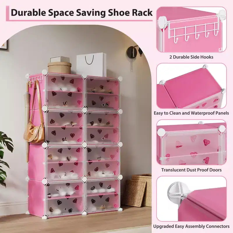 Étagère à Chaussures Extensible à 8 Niveaux avec Porte, Peut Contenir 32 Paires, Armoire de Rangement à Chaussures Détachable, Organiseur d'Entrée et de Chambre à Coucher Peu Encombrant