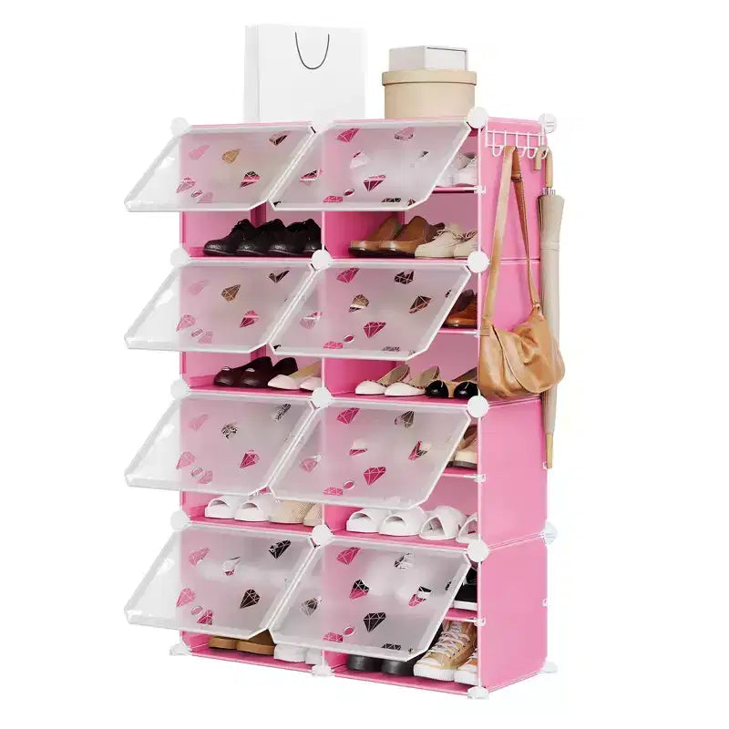 Étagère à Chaussures Extensible à 8 Niveaux avec Porte, Peut Contenir 32 Paires, Armoire de Rangement à Chaussures Détachable, Organiseur d'Entrée et de Chambre à Coucher Peu Encombrant