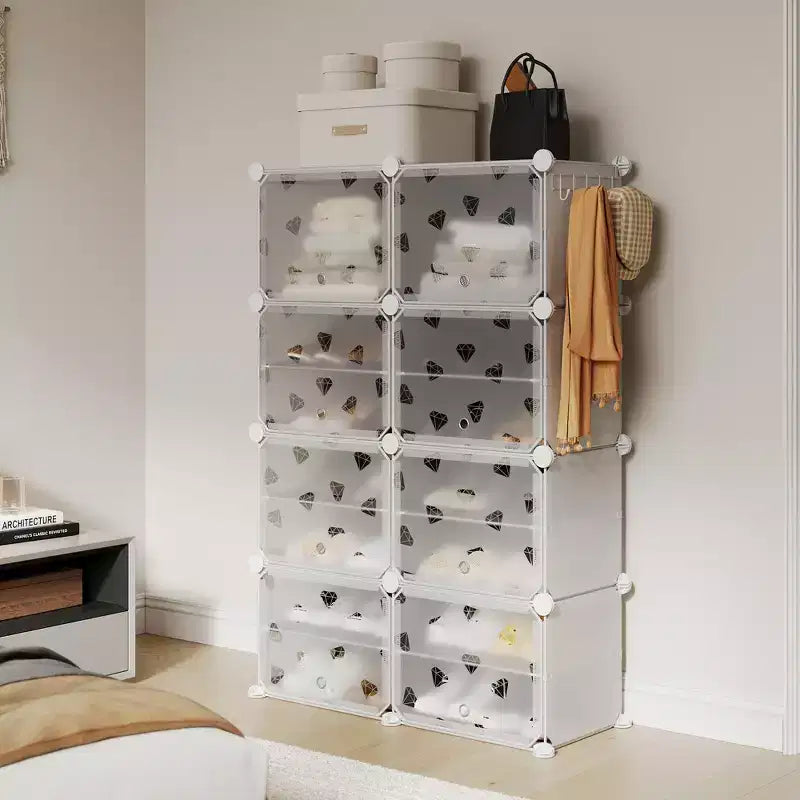 Étagère à Chaussures Extensible à 8 Niveaux avec Porte, Peut Contenir 32 Paires, Armoire de Rangement à Chaussures Détachable, Organiseur d'Entrée et de Chambre à Coucher Peu Encombrant