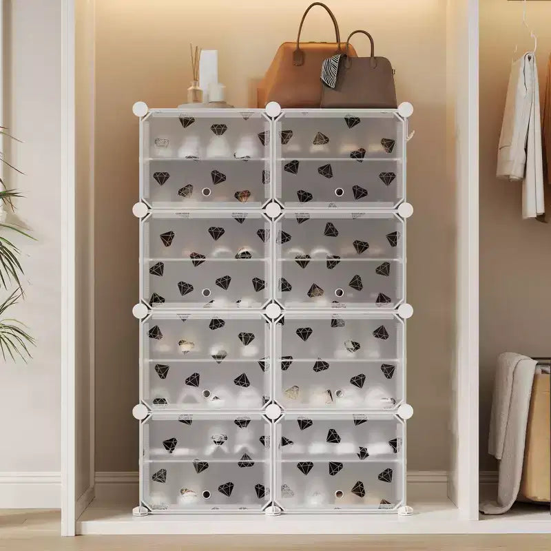 Étagère à Chaussures Extensible à 8 Niveaux avec Porte, Peut Contenir 32 Paires, Armoire de Rangement à Chaussures Détachable, Organiseur d'Entrée et de Chambre à Coucher Peu Encombrant